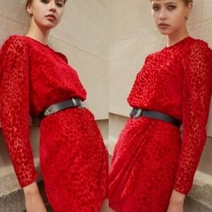 The Kooples Artichoke Burnout Velvet Leopard Red Mini Dress New Size Small